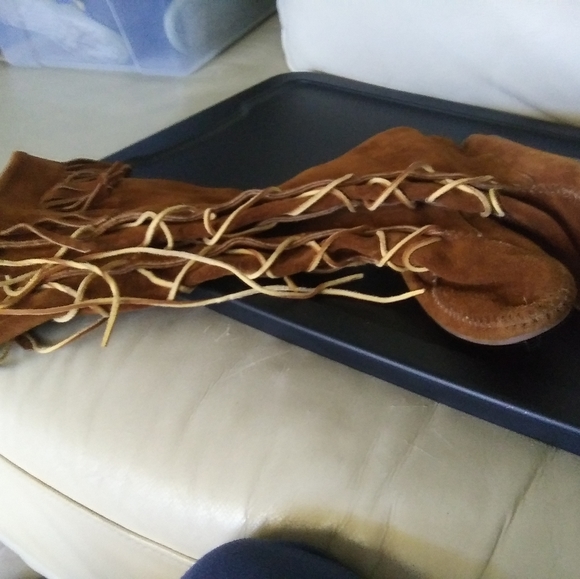 Suede Fringe tie up shoes burnt sienna - Picture 9 of 9